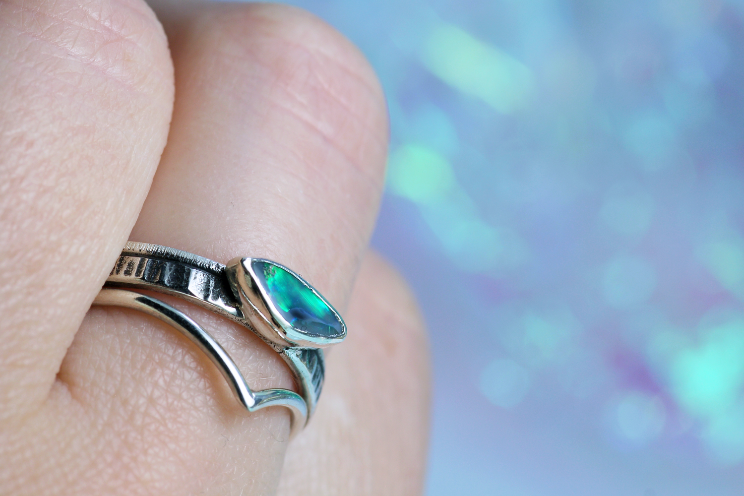 AURORA Bezaubernder Opalring aus Silber 925 · Ringgrösse EU 57 · Unikat