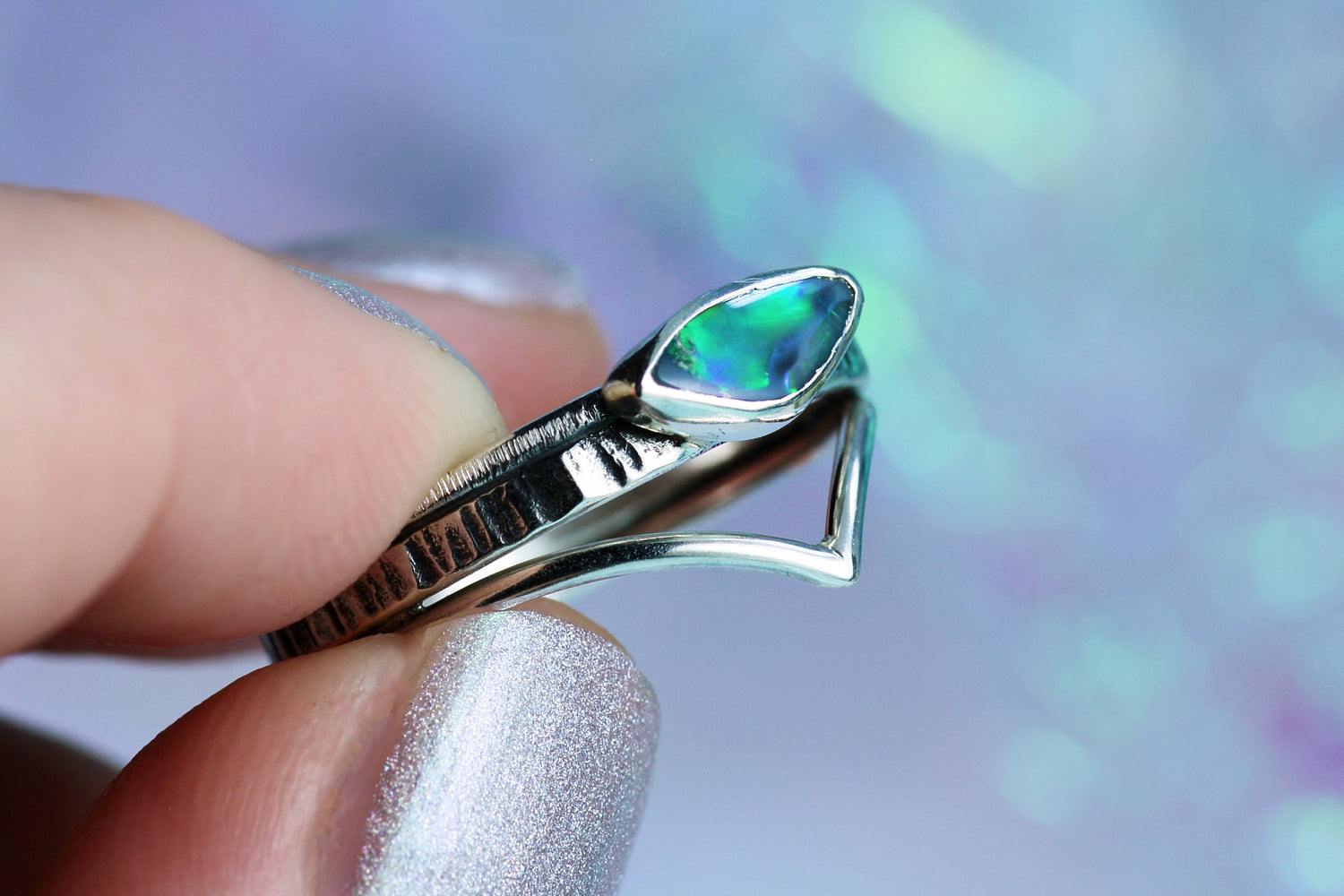 AURORA Bezaubernder Opalring aus Silber 925 · Ringgrösse EU 57 · Unikat