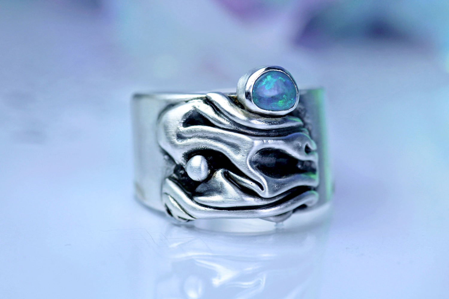 CORAL Opalring aus Silber 925 in kunstvollem Design · EU 57