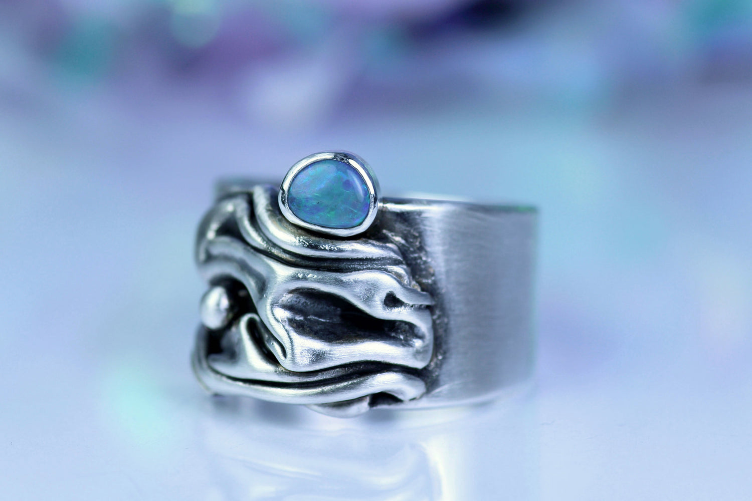 CORAL Opalring aus Silber 925 in kunstvollem Design · EU 57