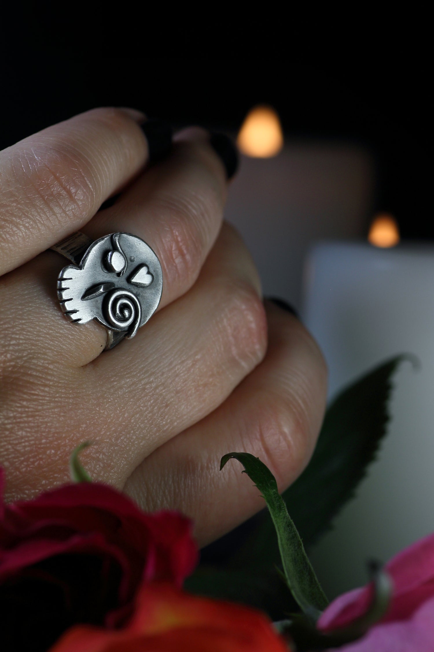 AMOR ETERNO Unikat Ring aus Silber 925 mit Totenkopf Maske · Dia de los Muertos