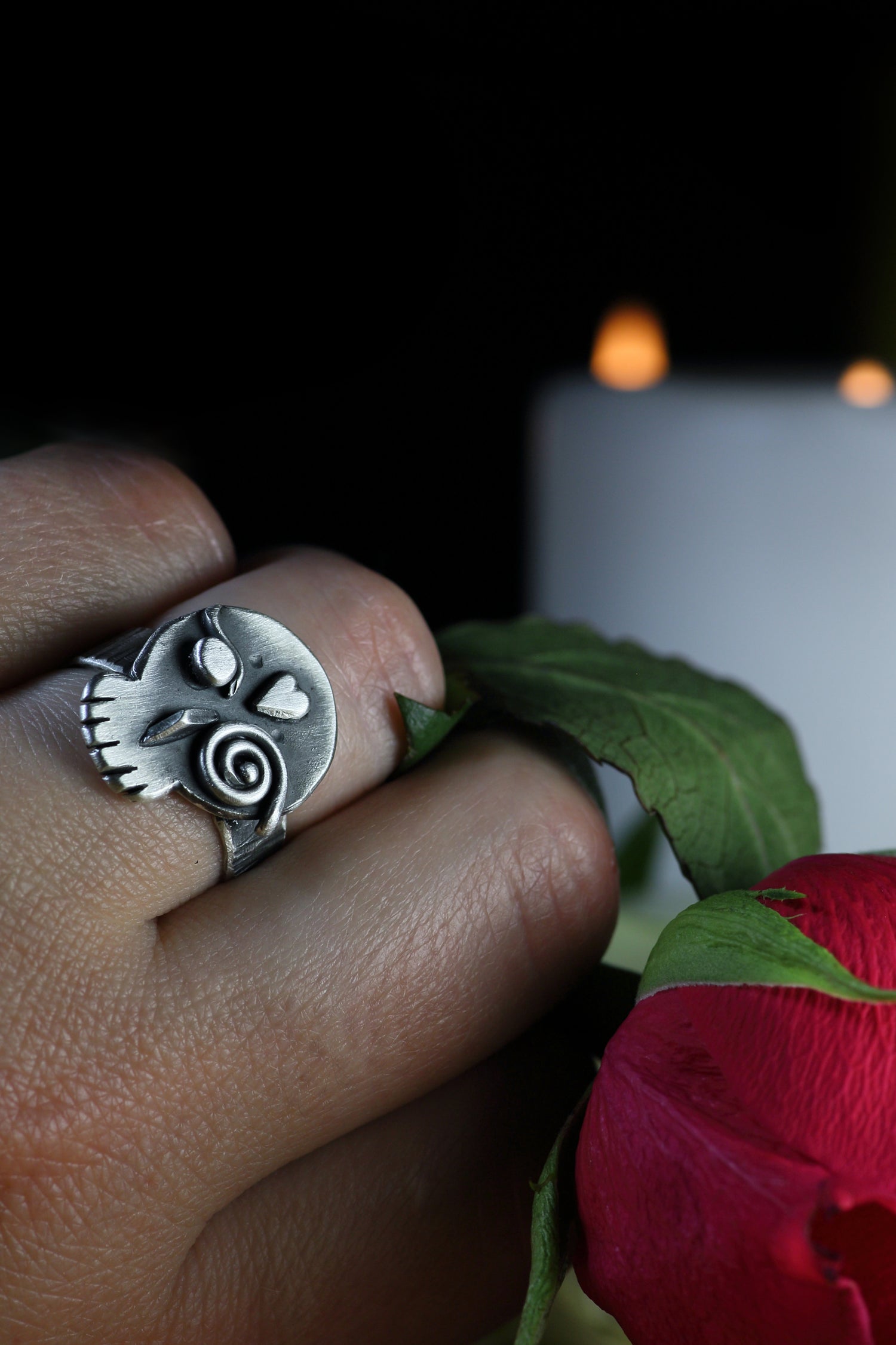 AMOR ETERNO Unikat Ring aus Silber 925 mit Totenkopf Maske · Dia de los Muertos