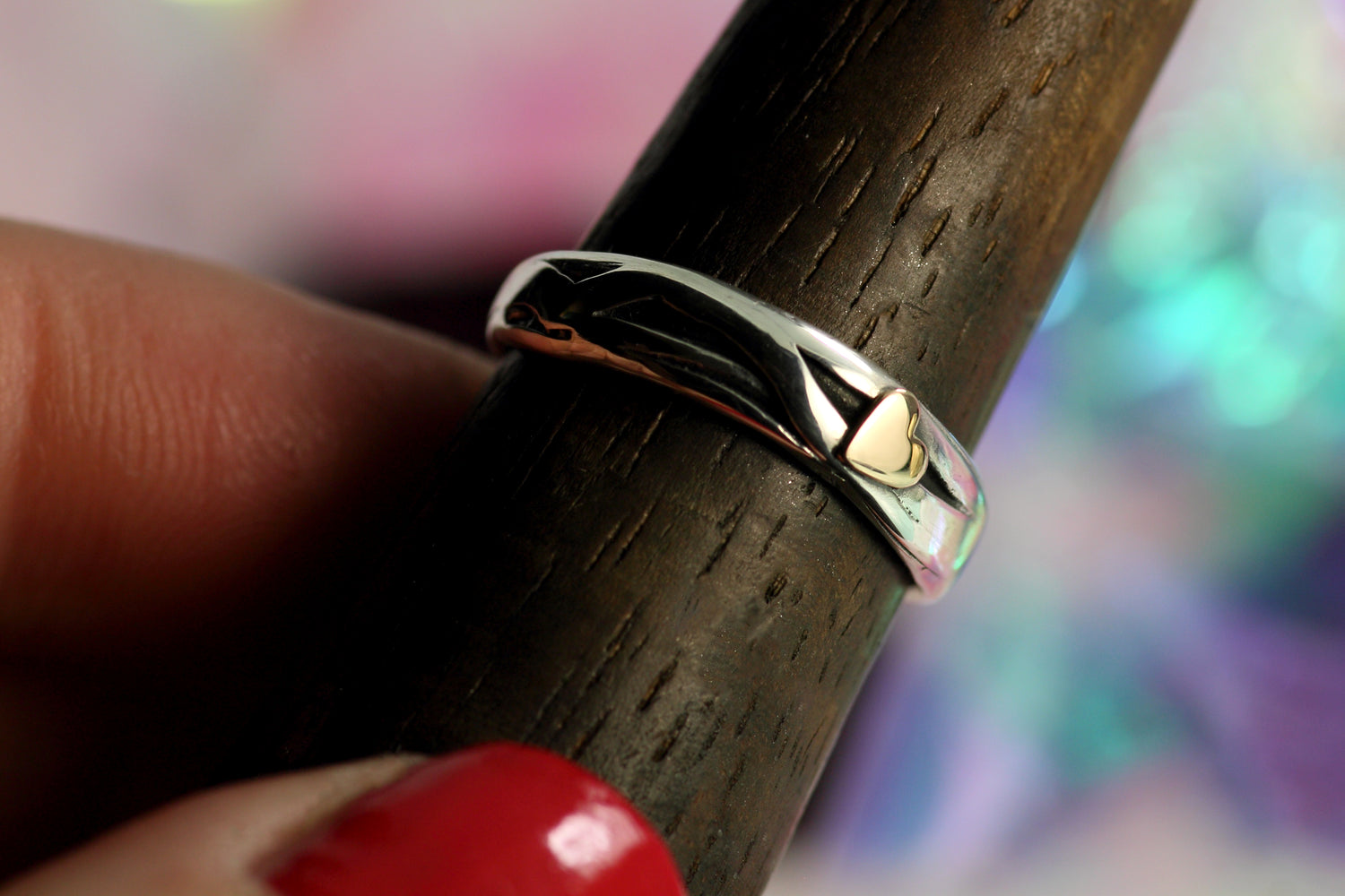 HERZ AUS GOLD Unikat Ring aus Silber 925 mit 18k Rosé Gold Heart · Ringgrösse EU 52