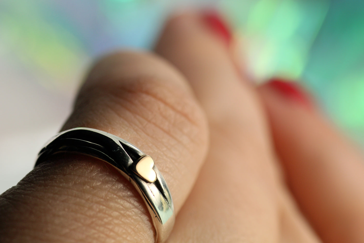 HERZ AUS GOLD Unikat Ring aus Silber 925 mit 18k Rosé Gold Heart · Ringgrösse EU 52