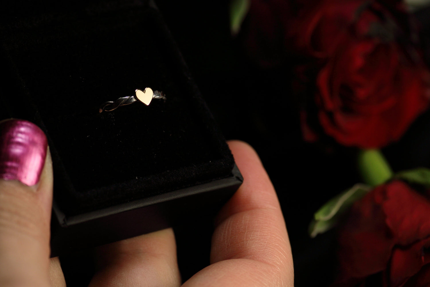 HERZ-AUS-GOLD TWILIGHT Silberring mit 18k Roségold Herz · jede Grösse erhältlich