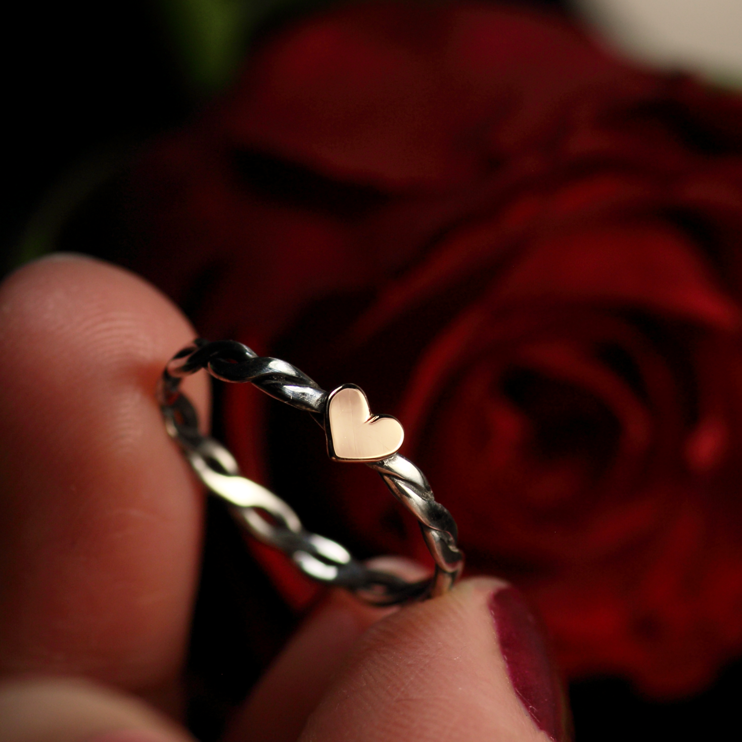 HERZ-AUS-GOLD TWILIGHT Silberring mit 18k Roségold Herz · jede Grösse erhältlich