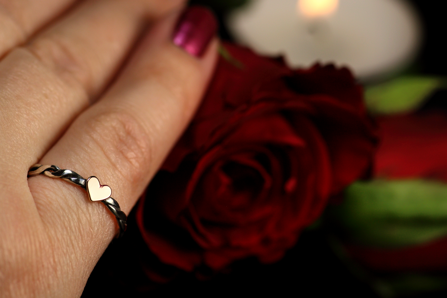 HERZ-AUS-GOLD TWILIGHT Silberring mit 18k Roségold Herz · jede Grösse erhältlich