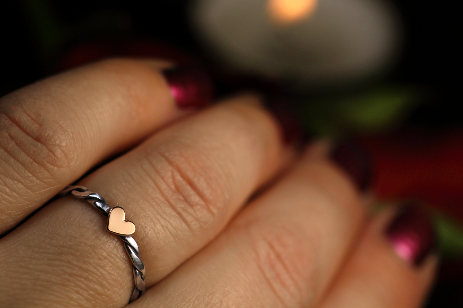 HERZ-AUS-GOLD TWILIGHT Silberring mit 18k Roségold Herz · jede Grösse erhältlich