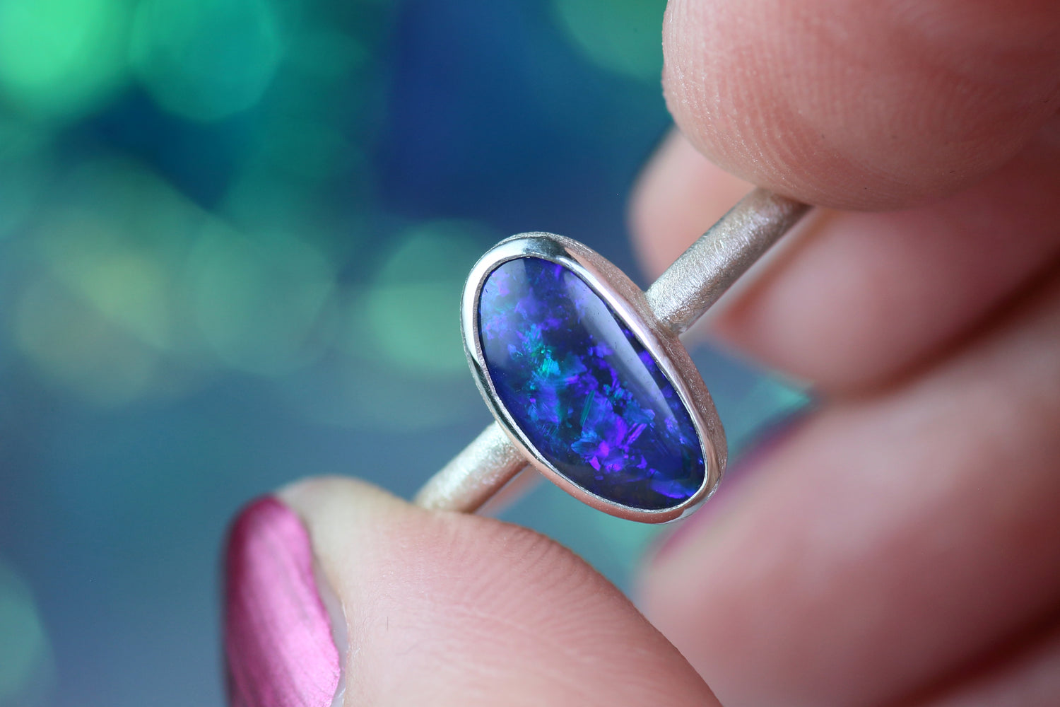 LUNA NOVA – Opal Silberring · EU 51 - 52
