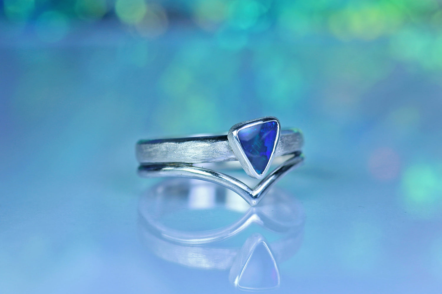 LUNA SERENA Boho Silberring mit australischem Opal · EU 58