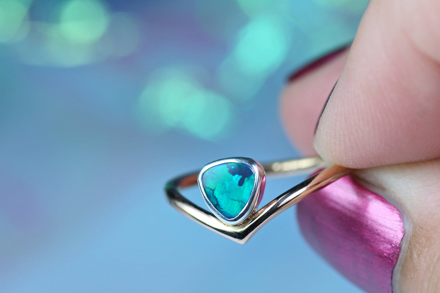 AURORA ETERNA Bicolor Ring in 18k Roségold mit Black Opal in Silber · EU 50 - 51