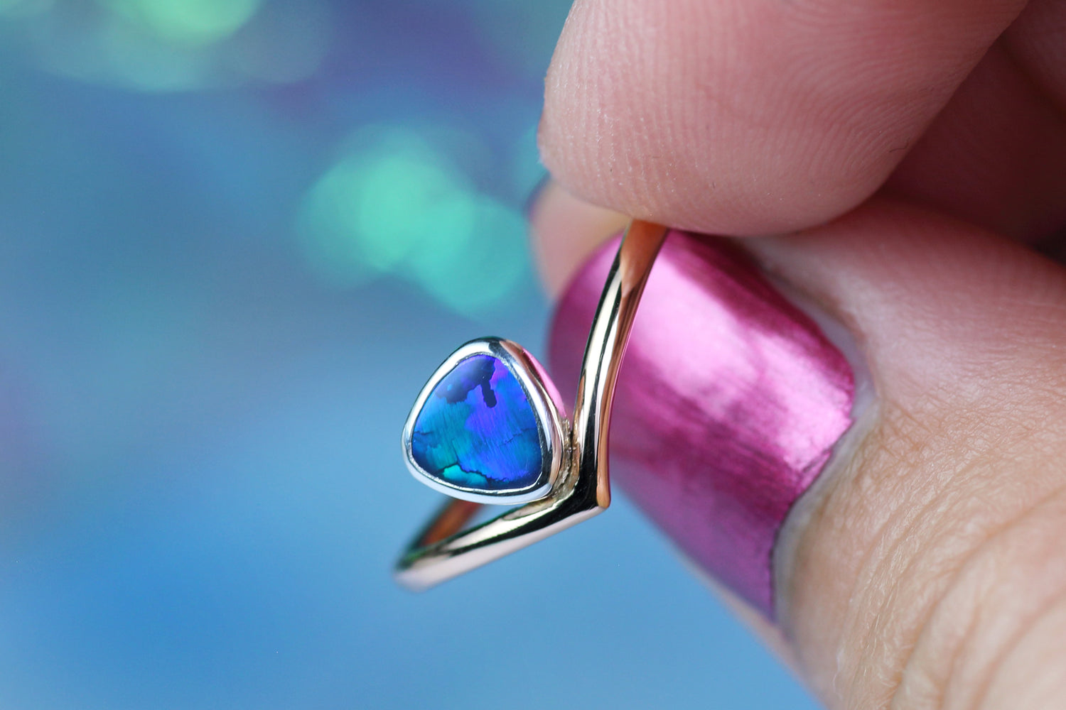 AURORA ETERNA Bicolor Ring in 18k Roségold mit Black Opal in Silber · EU 50 - 51