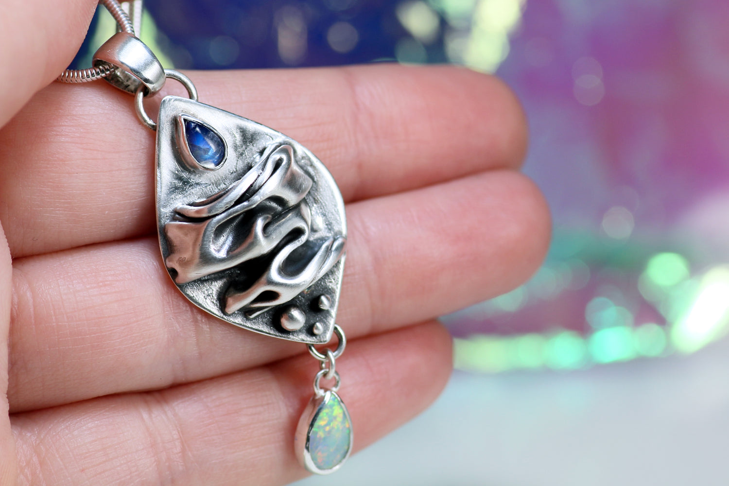 LACRIMA Silberanhänger mit Mondstein & Crystal Opal Anhänger