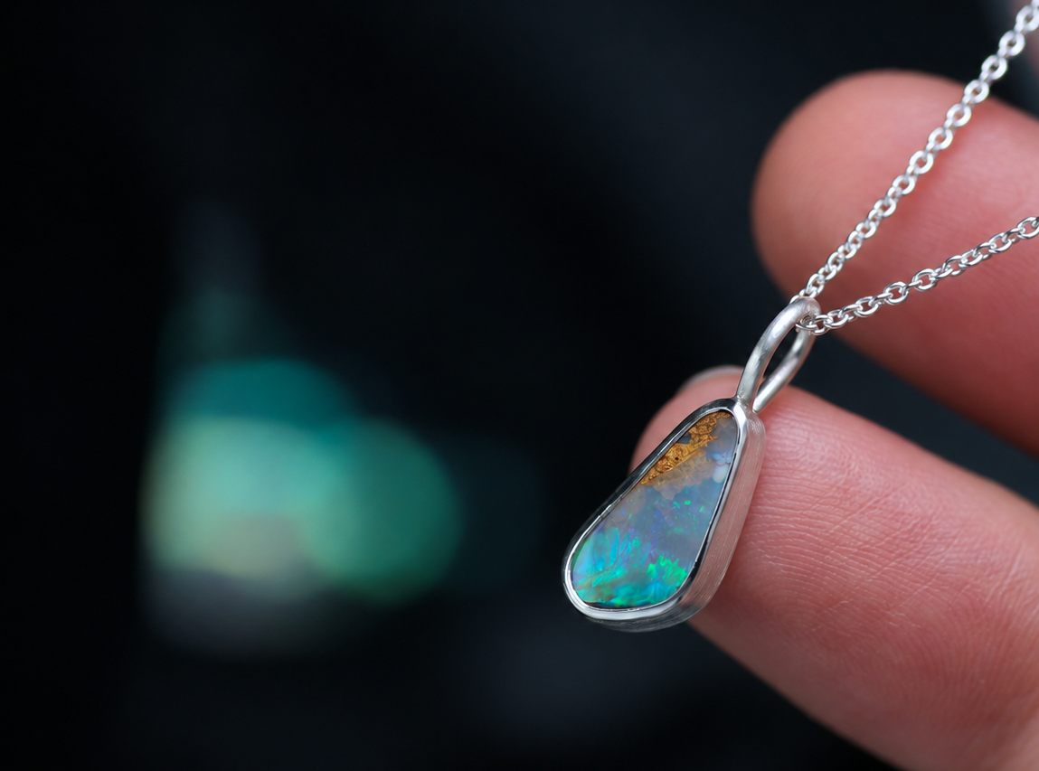 AQUA SERENA • Silberanhänger 925 mit australischem Opal · Unikat