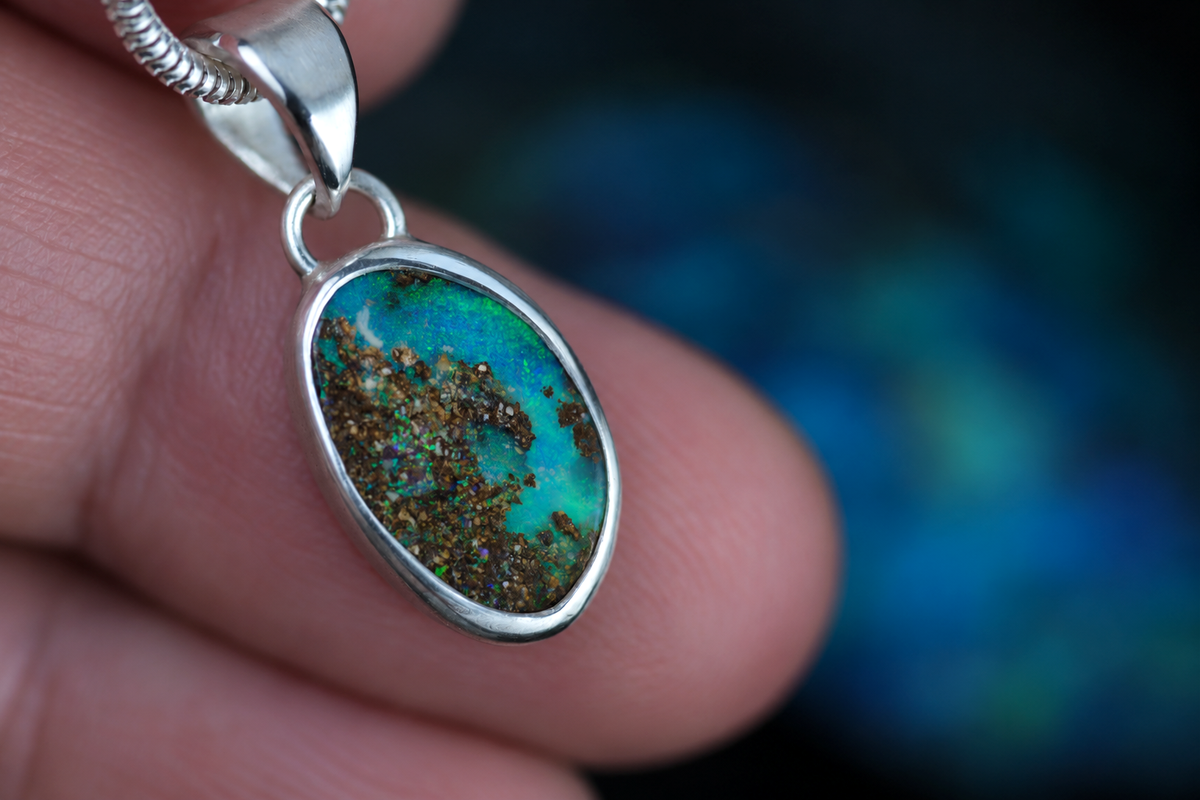 ATLANTIS Anhänger • Designer Silberanhänger 925 mit australischem Opal · Unikat