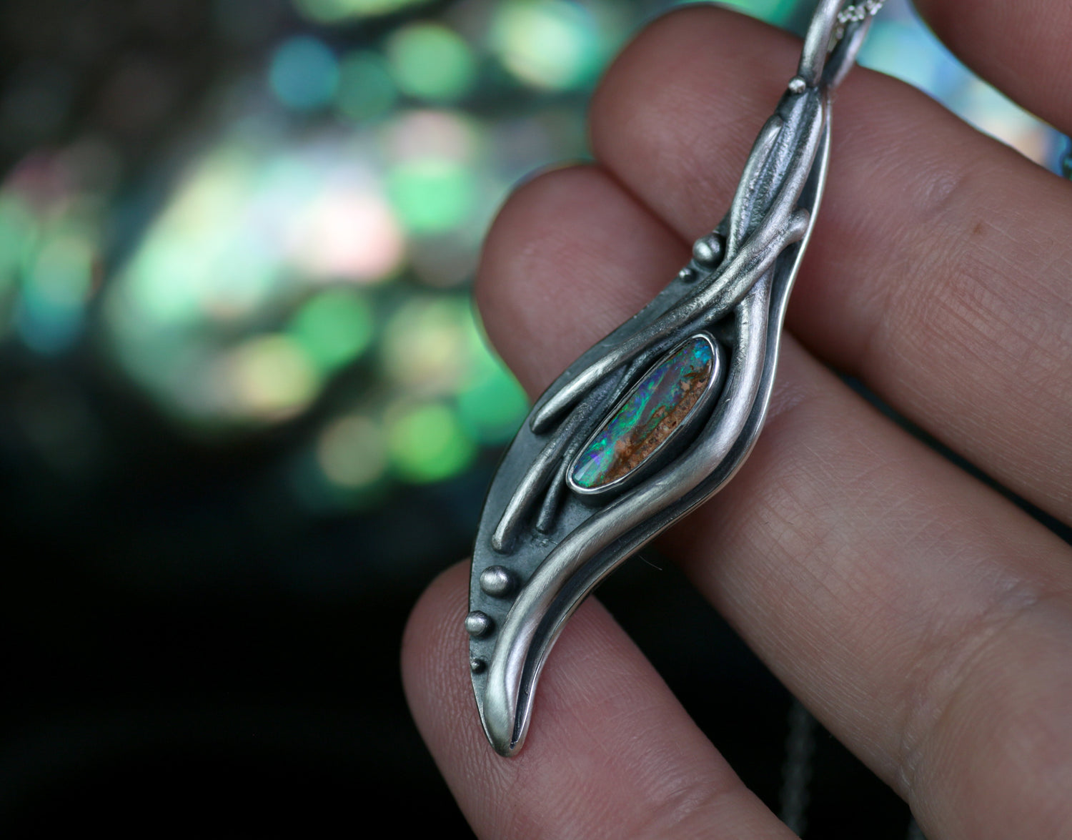 ELARIA Pendant • Designer Sterling Silver 925 Pendant with Australian Opal · Unique Piece