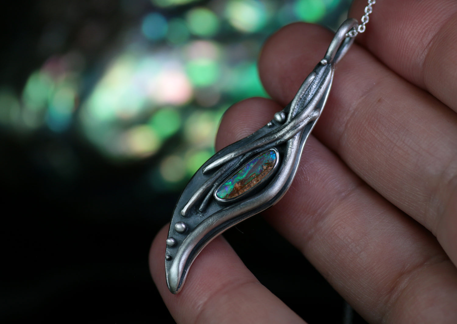 ELARIA Pendant • Designer Sterling Silver 925 Pendant with Australian Opal · Unique Piece