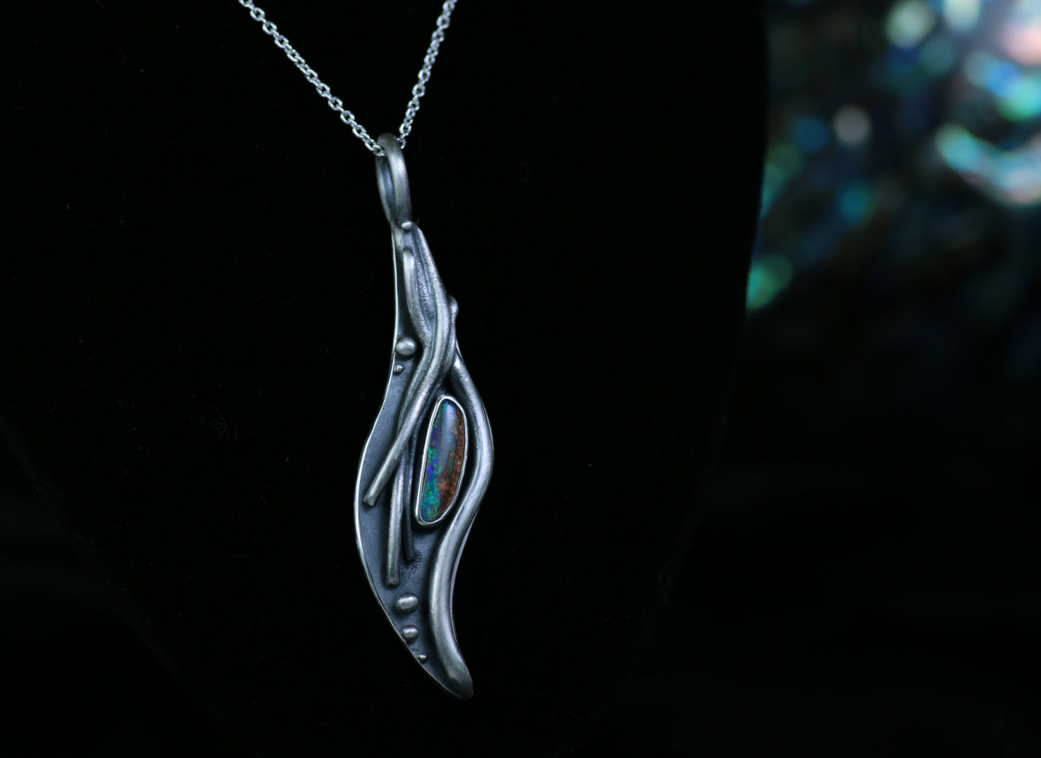 ELARIA Pendant • Designer Sterling Silver 925 Pendant with Australian Opal · Unique Piece