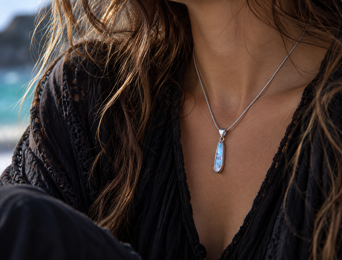 AURA CALISTA • Designer Silberanhänger 925 mit Paua Muschel · Unikat