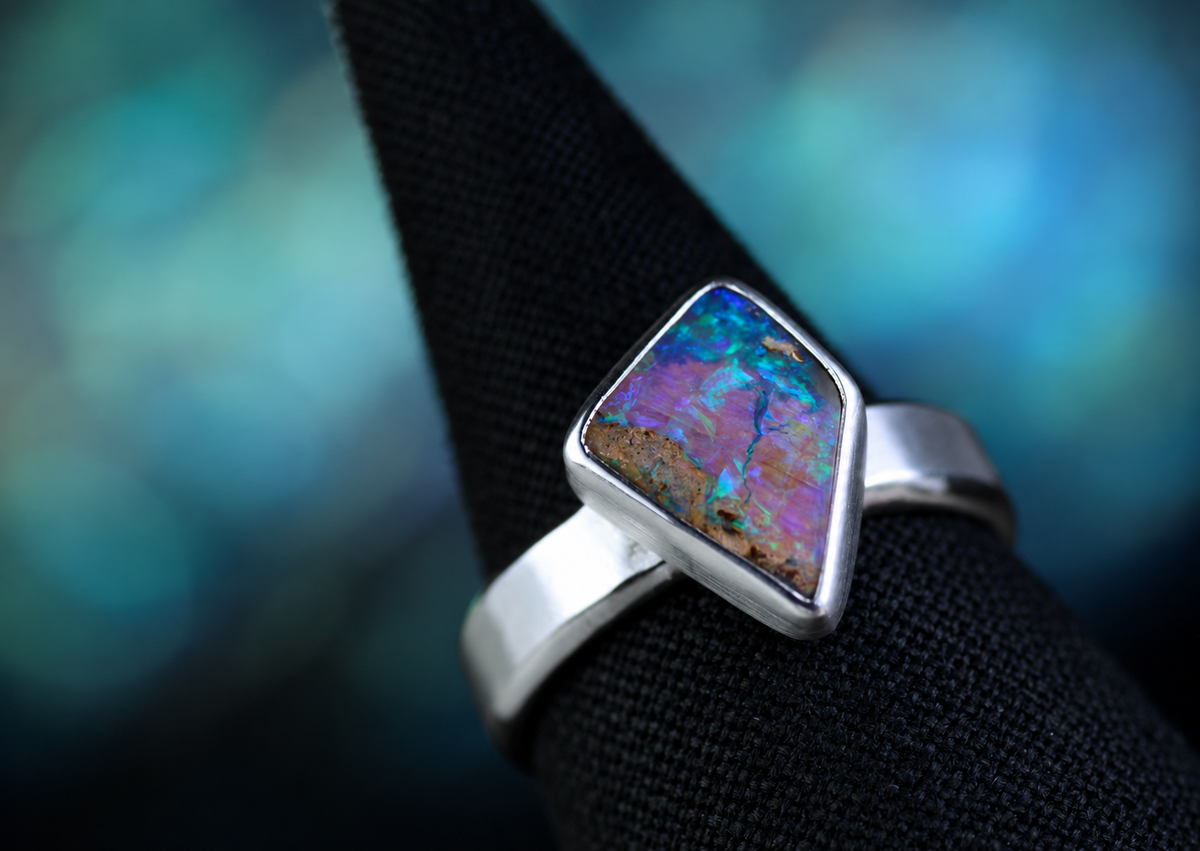 CALISTA • Designer Silberring 925 mit australischem Opal · Unikat