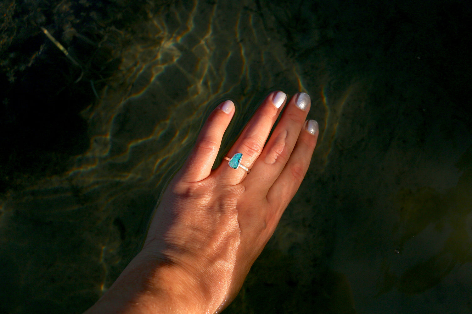 MAREA Ring • Designer Silberring 925 mit australischem Opal · Ringgrösse EU 57