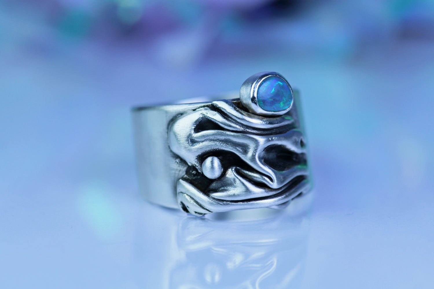 CORAL Opalring aus Silber 925 in kunstvollem Design · EU 57