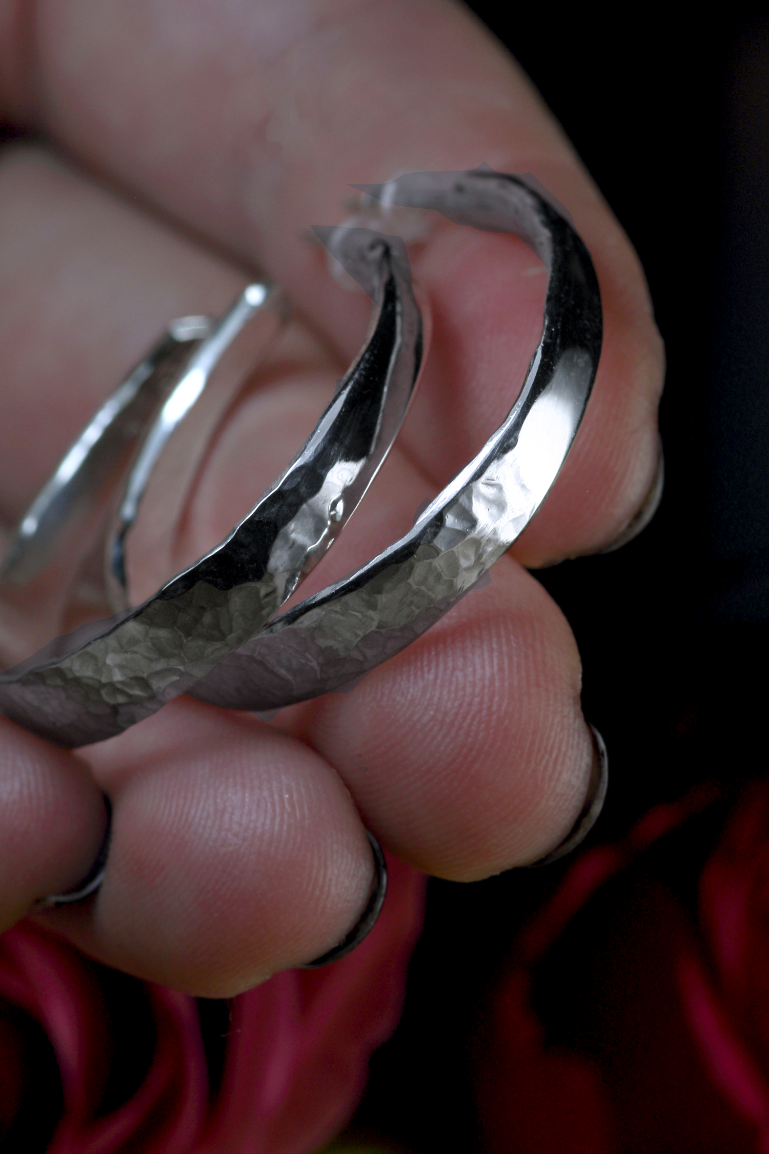 ECLIPSE XL Grosse Creolen aus Silber 925 · mit Hammerschlag-Textur und poliertem Highlight · Boho Silberohrringe · Handgemacht, einzigartig