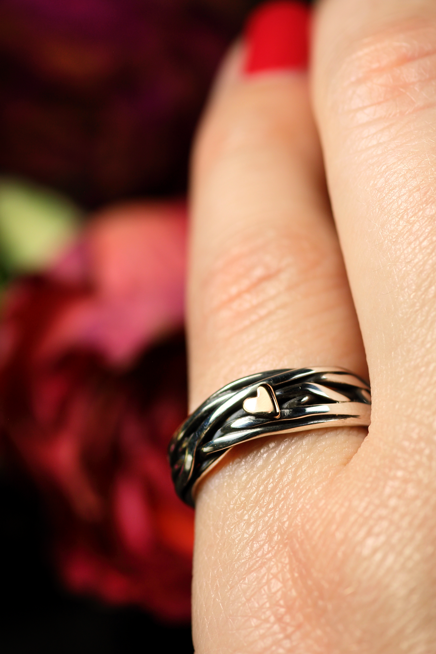 HERZ AUS GOLD Unikat Ring aus Silber 925 mit 18k Rosé Gold Heart · Ringgrösse EU 53 -54