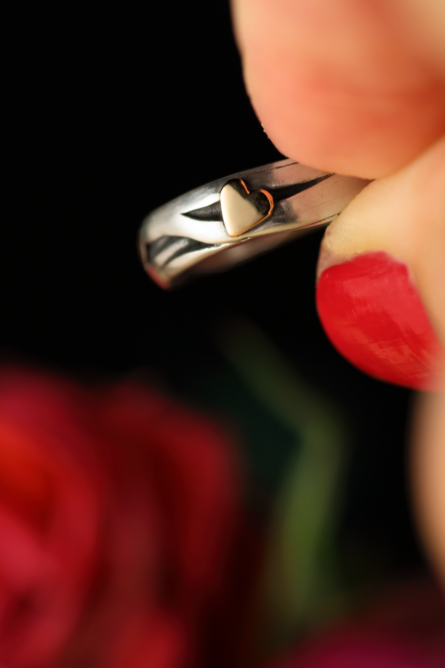 HERZ AUS GOLD Unikat Ring aus Silber 925 mit 18k Rosé Gold Heart · Ringgrösse EU 52