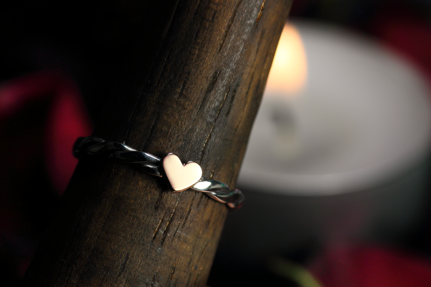 HERZ-AUS-GOLD TWILIGHT Silberring mit 18k Roségold Herz · jede Grösse erhältlich