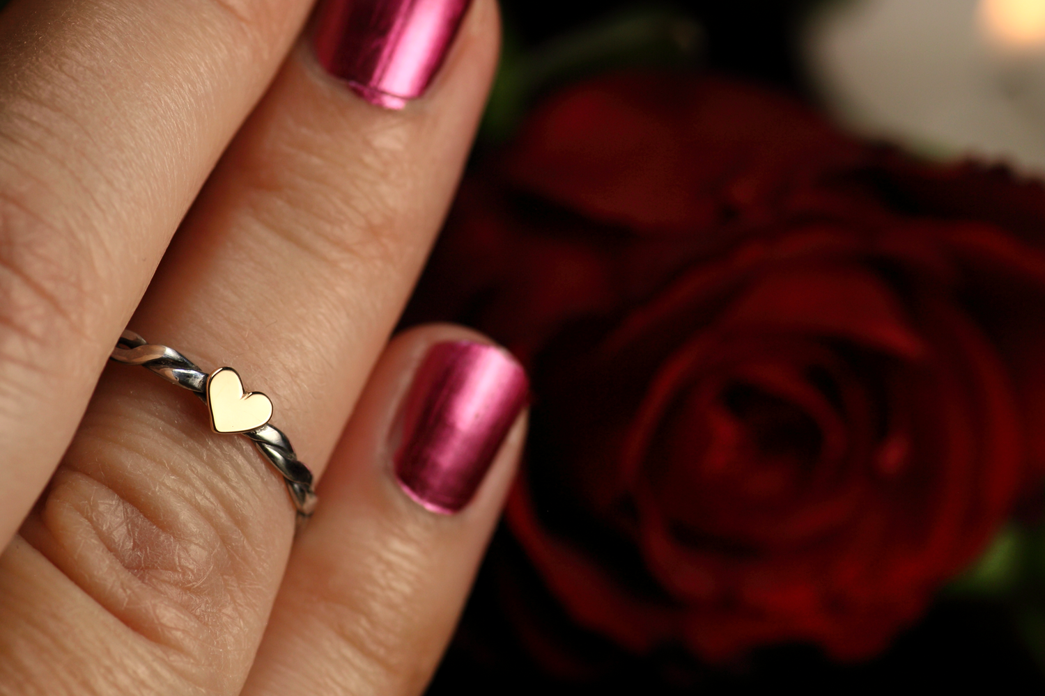 HERZ-AUS-GOLD TWILIGHT Silberring mit 18k Roségold Herz · jede Grösse erhältlich