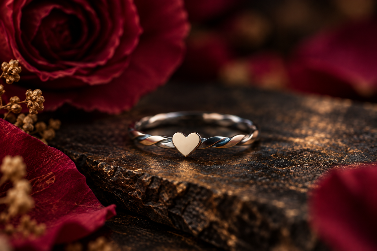 HERZ-AUS-GOLD TWILIGHT Silberring mit 18k Roségold Herz · jede Grösse erhältlich