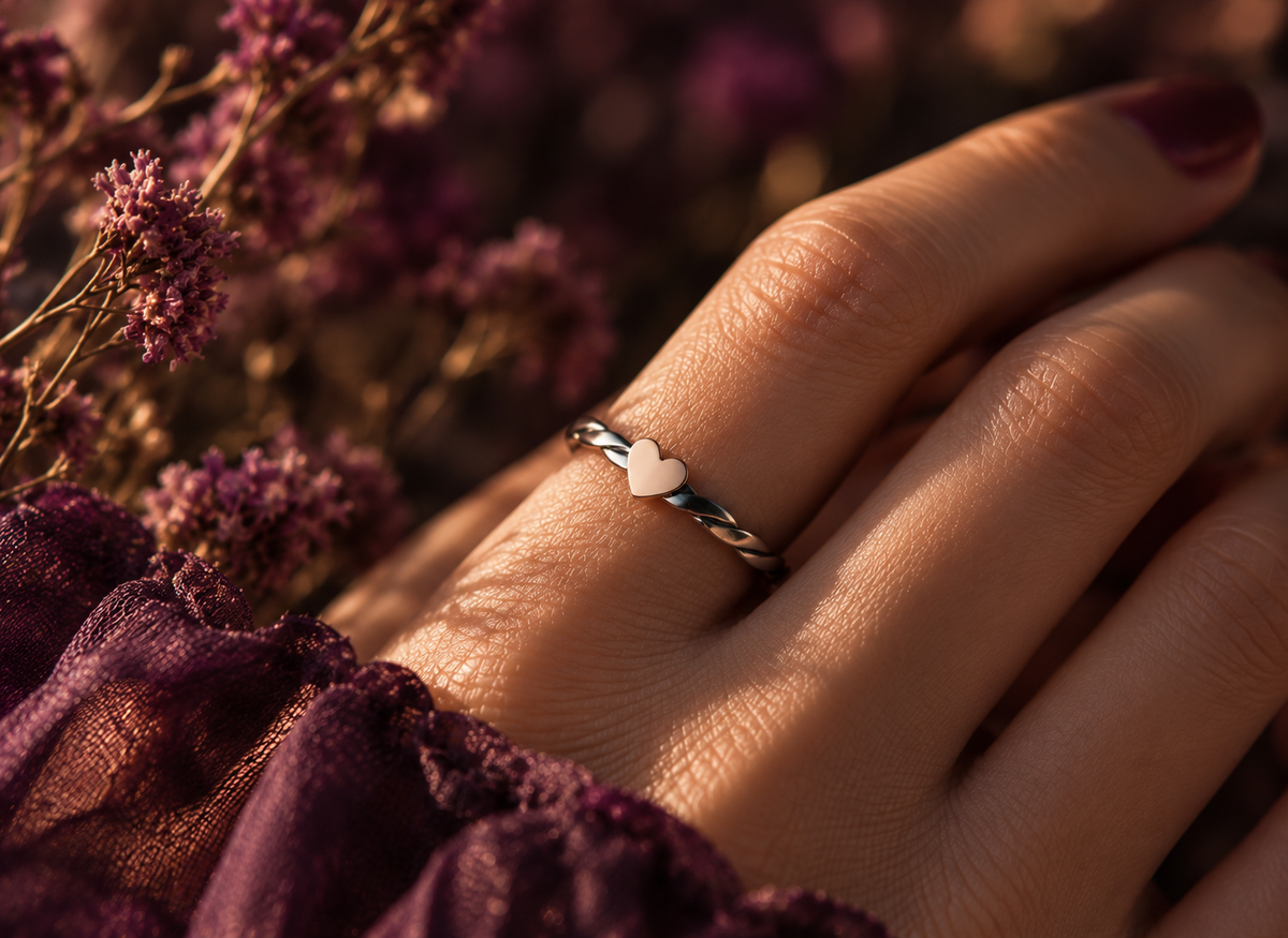 HERZ-AUS-GOLD TWILIGHT Silberring mit 18k Roségold Herz · jede Grösse erhältlich