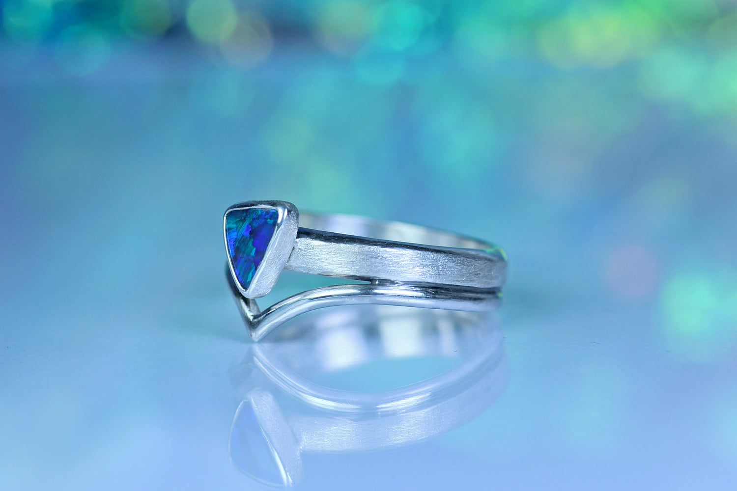 LUNA SERENA Boho Silberring mit australischem Opal · EU 58