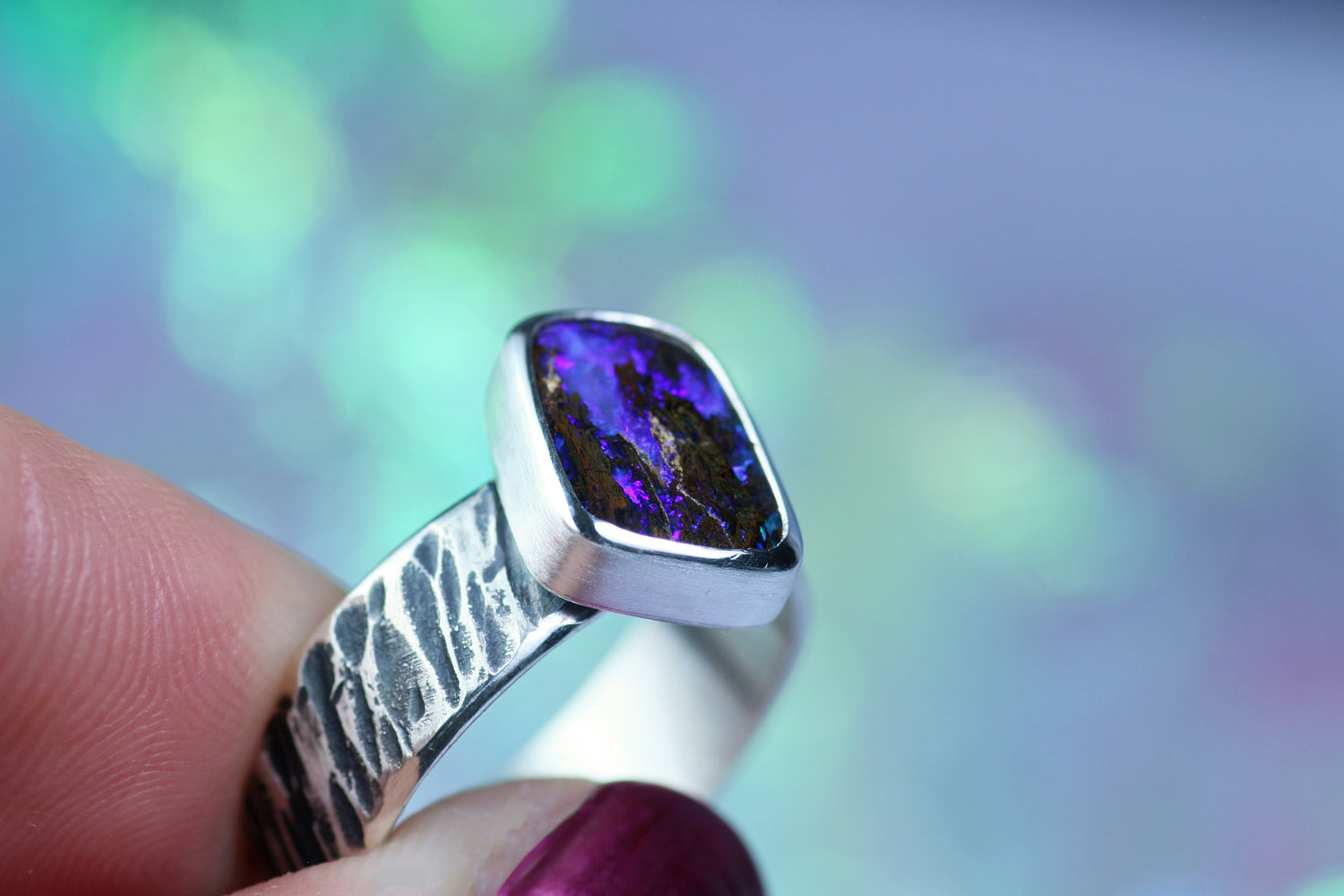 NAMIR INDIGO Silberring mit australischem Opal · EU 59