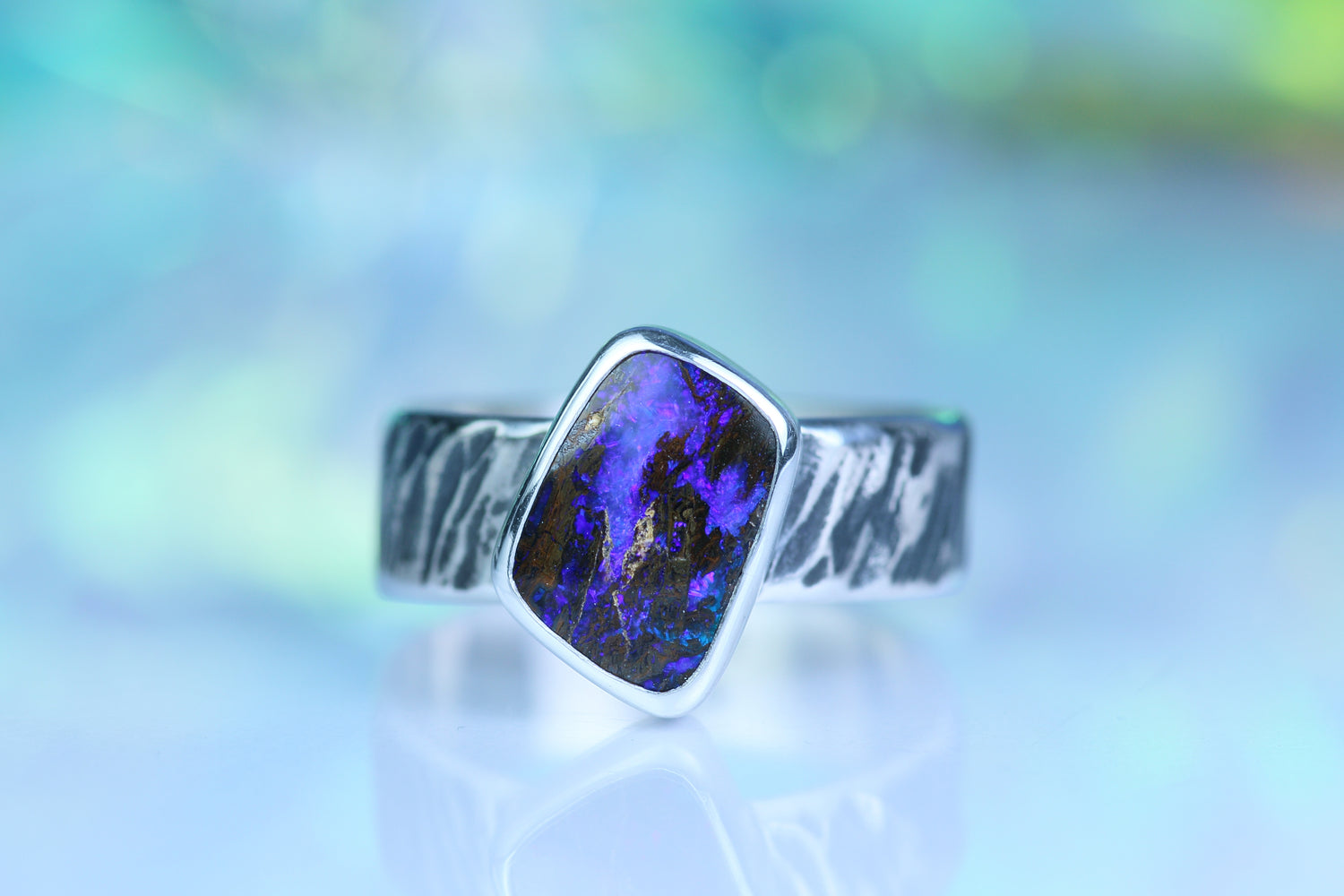 NAMIR INDIGO Silberring mit australischem Opal · EU 59