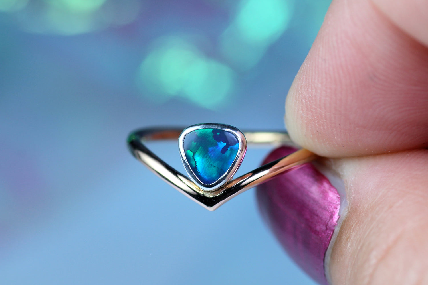 AURORA ETERNA Bicolor Ring in 18k Roségold mit Black Opal in Silber · EU 50 - 51
