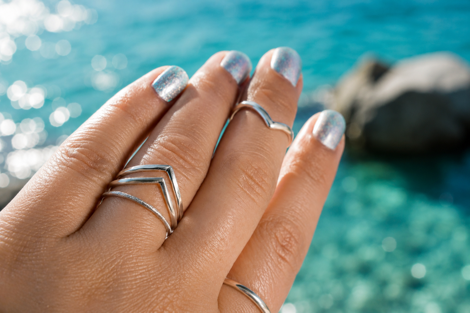 SILVER TIDES Boho Ring-Set aus 925er Silber · Handgefertigtes 3er-Set mit einzigartigen Texturen für einen individuellen, eleganten Look