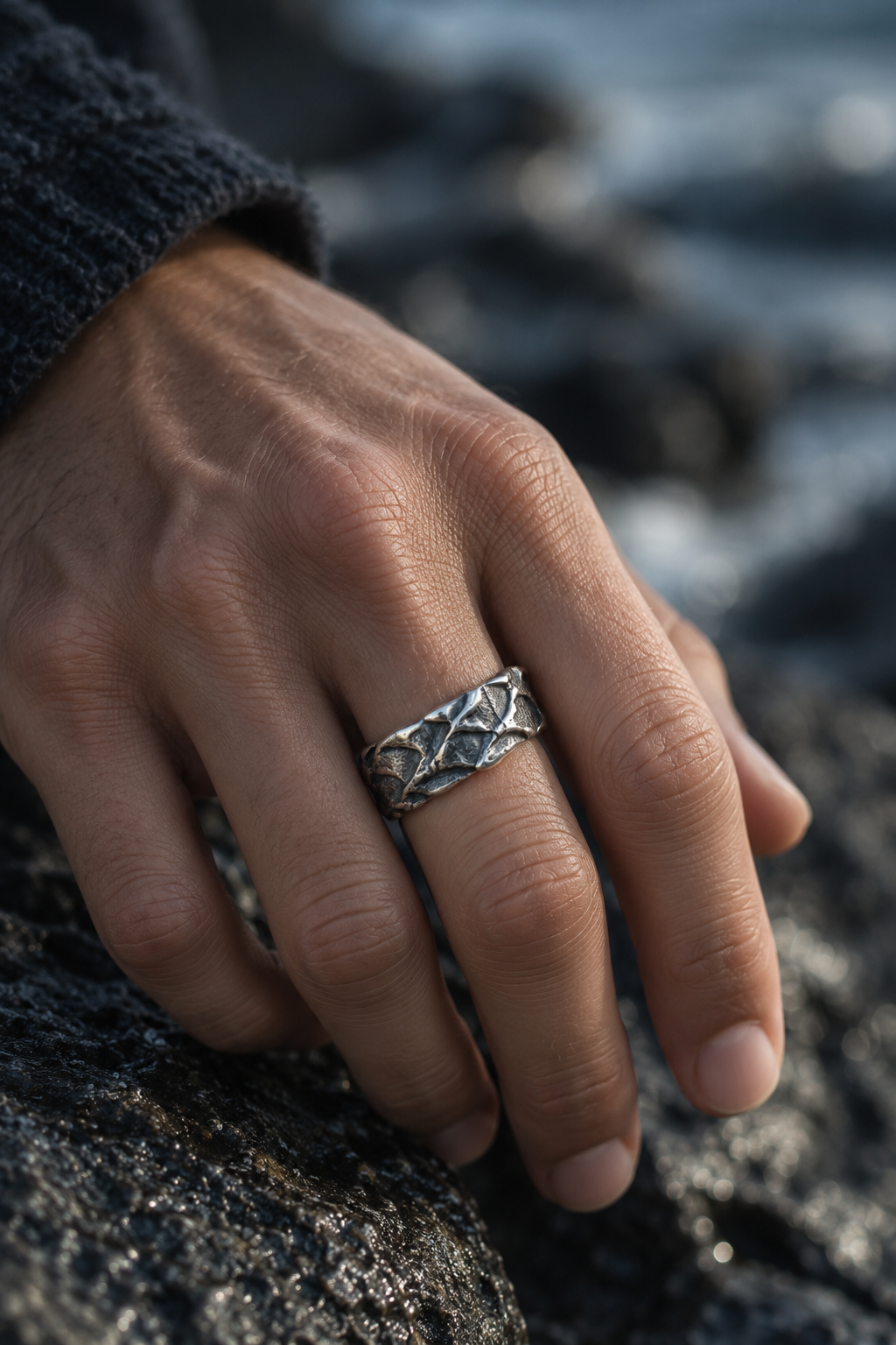 COR MARIS Ring • Offener Designer Silberring 925 mit organischer Struktur · Vorbestellung
