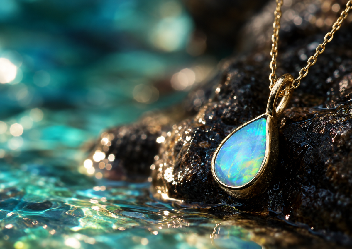 AUREA LACRIMA Enchanting Opal Pendant in 18K Yellow Gold