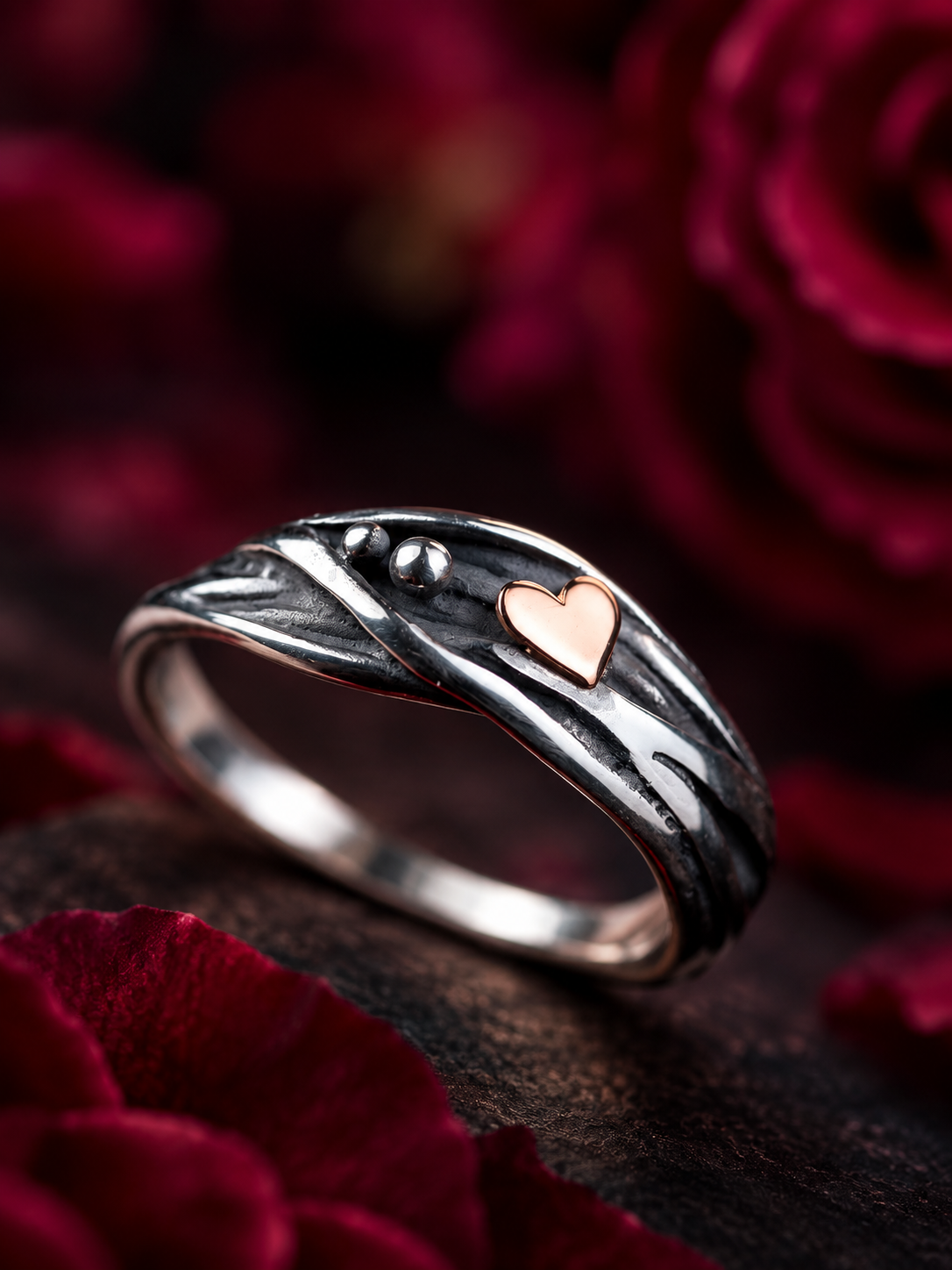 HERZ AUS GOLD – Infinity Ring aus Silber 925 mit handgefeiltem 18K Roségold Herz | Ein Zeichen ewiger Liebe