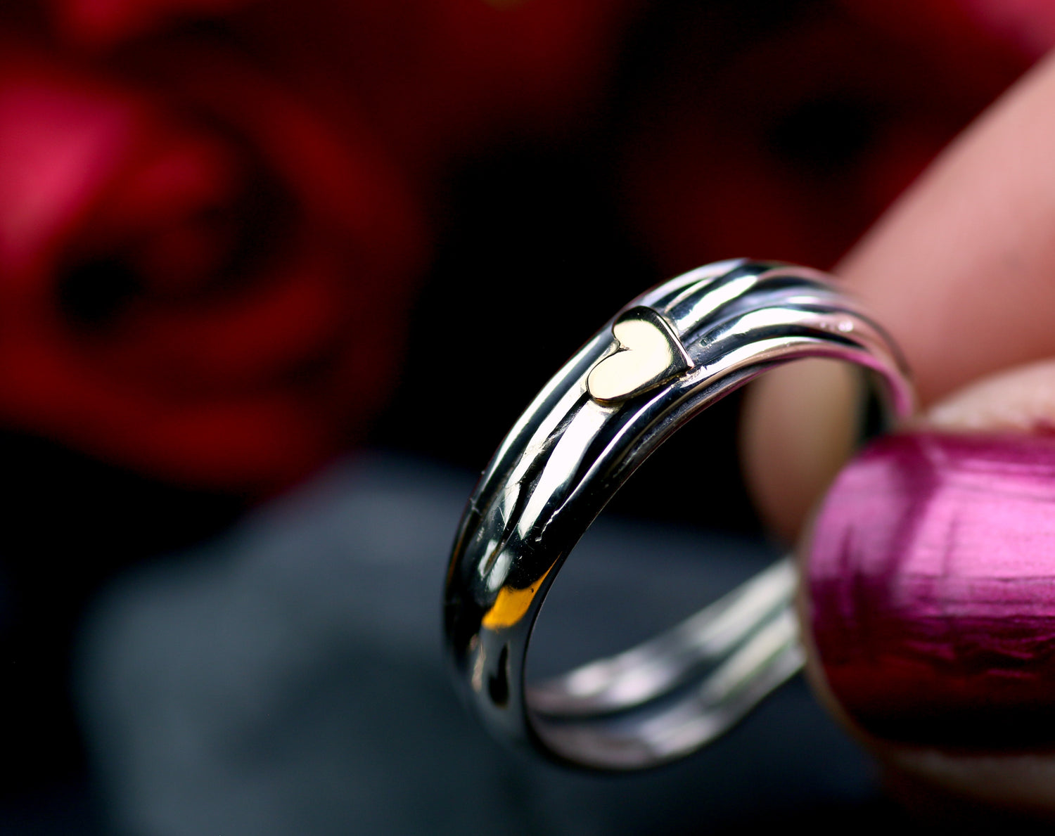 HERZ AUS GOLD INFINITY Unikat Ring aus Silber 925 mit 18k Rosé Gold Herz · Ringgrösse EU 60