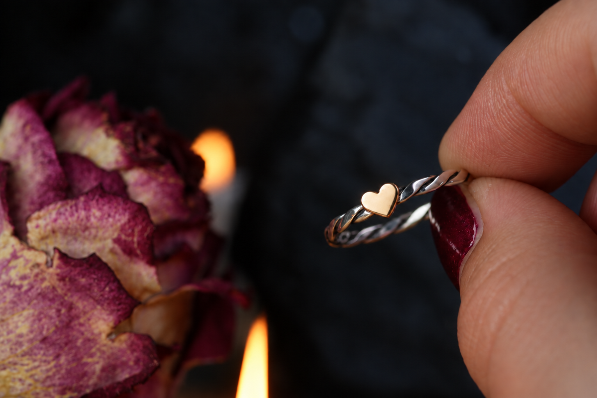 HERZ-AUS-GOLD TWILIGHT Silberring mit 18k Roségold Herz · jede Grösse erhältlich
