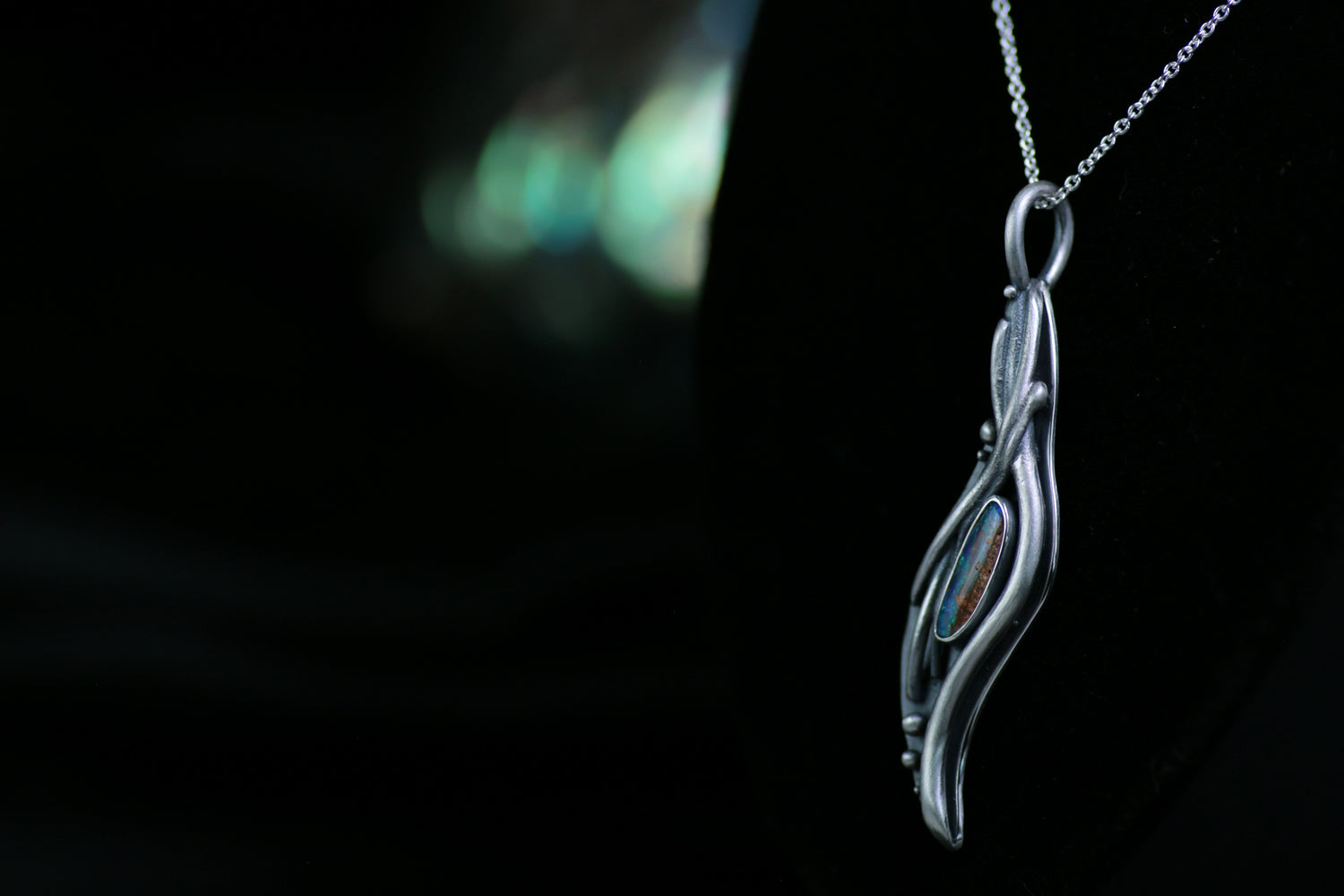 ELARIA Pendant • Designer Sterling Silver 925 Pendant with Australian Opal · Unique Piece