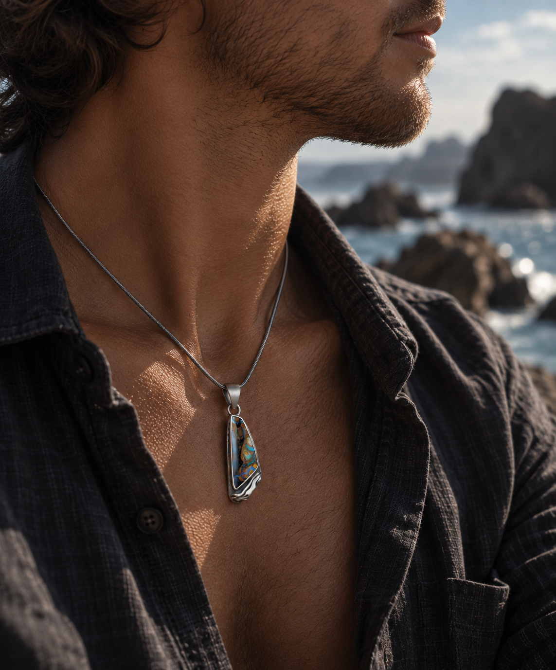 ITHAKA Anhänger • Designer Silberanhänger 925 mit australischem Matrixopal · Unikat