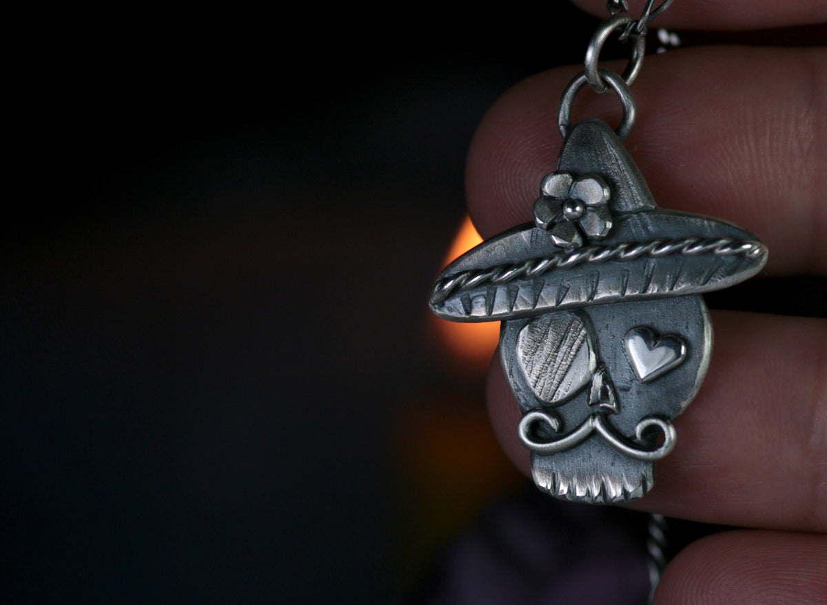 DON CALAVERA · Sugar Skull Totenkopf-Anhänger mit Sombrero · Silber 925 · VORVERKAUF
