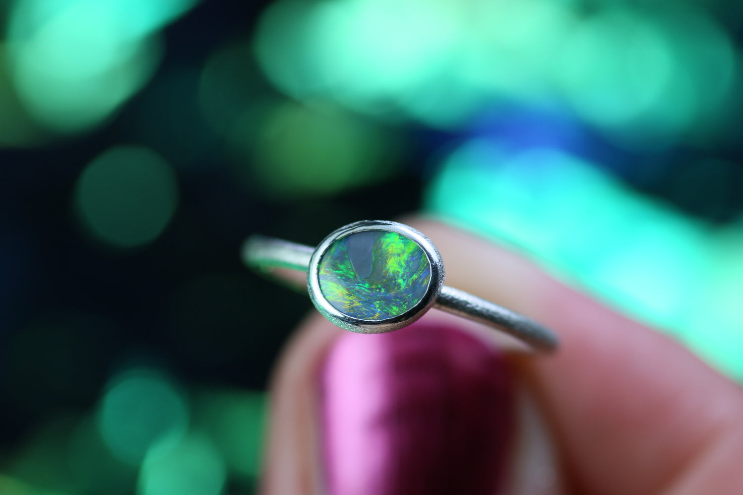 AURA Black Opal Ring aus Silber 925 · Ringgrösse EU 56