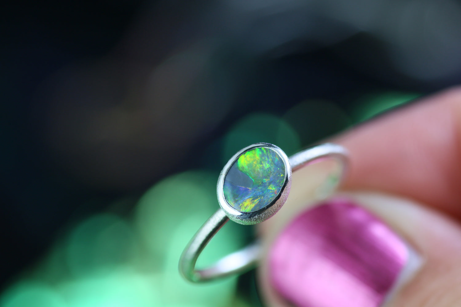 AURA Black Opal Ring aus Silber 925 · Ringgrösse EU 56