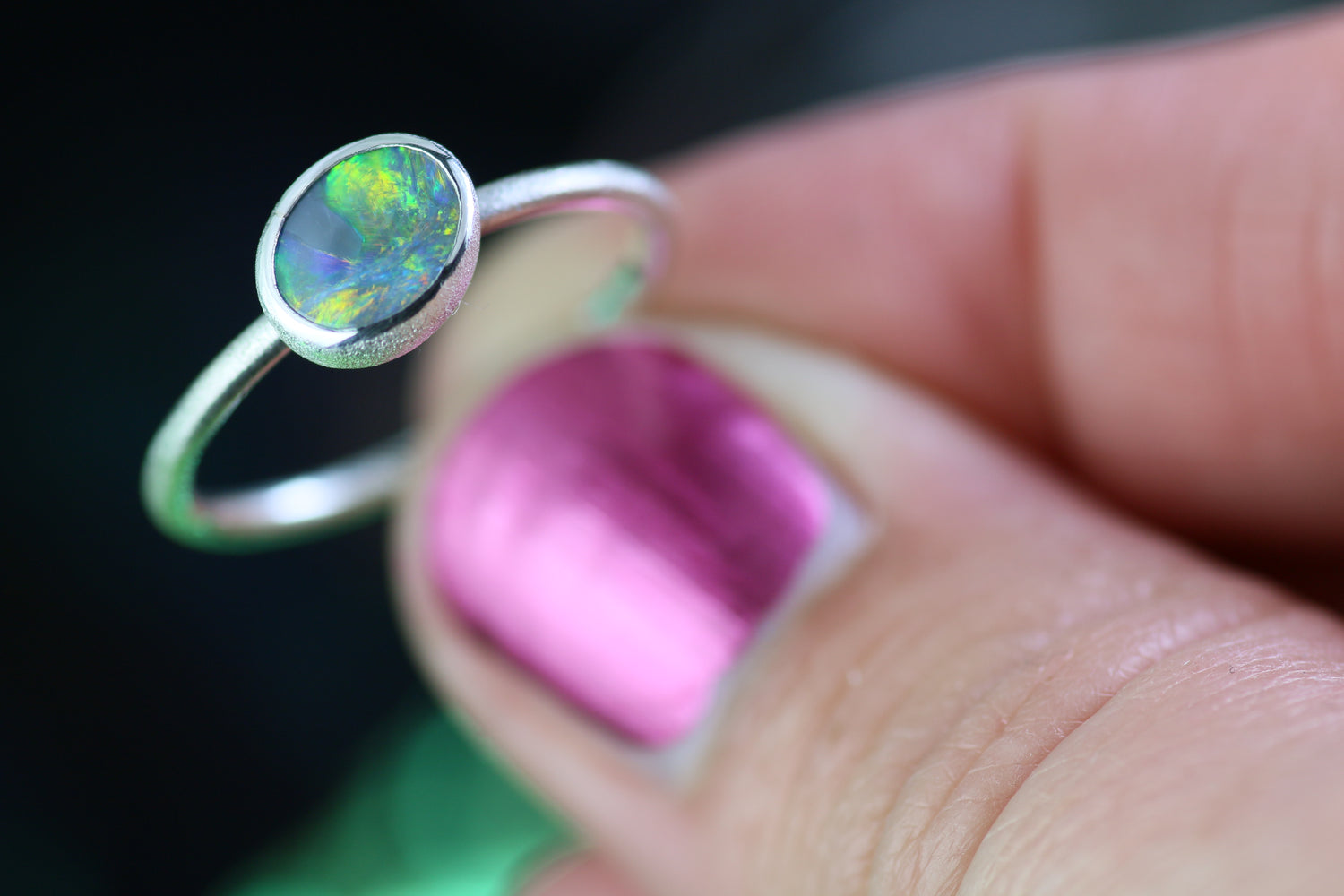 AURA Black Opal Ring aus Silber 925 · Ringgrösse EU 56
