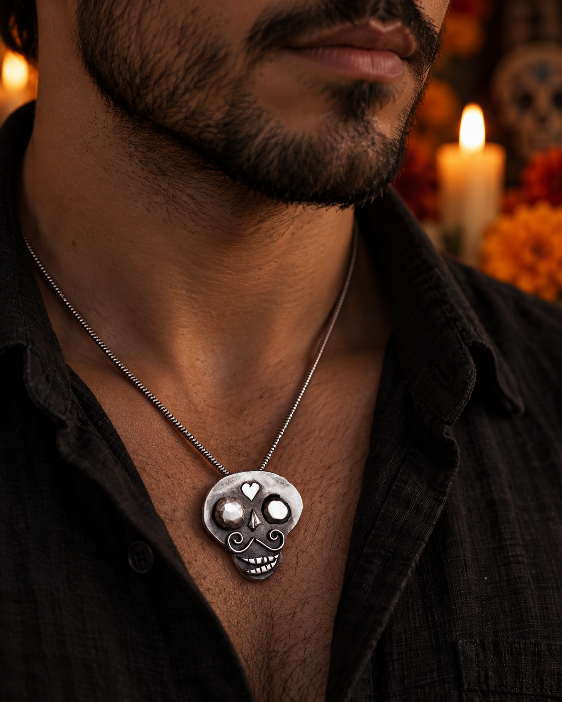 AMOR ETERNO Silberanhänger · SILVER MIRAGE Serie #2 · Totenkopf Maske · Dia de los Muertos